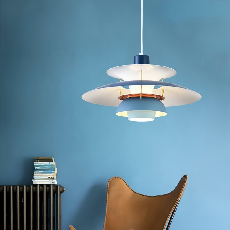 Dänische Pendelleuchte aus Metall – Klassische mehrschichtige Lampenschirmlampe fürs Schlafzimmer