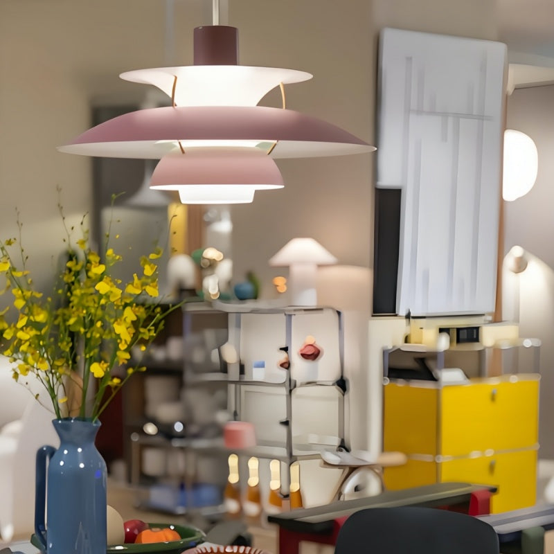 Dänische Pendelleuchte aus Metall – Klassische mehrschichtige Lampenschirmlampe fürs Schlafzimmer