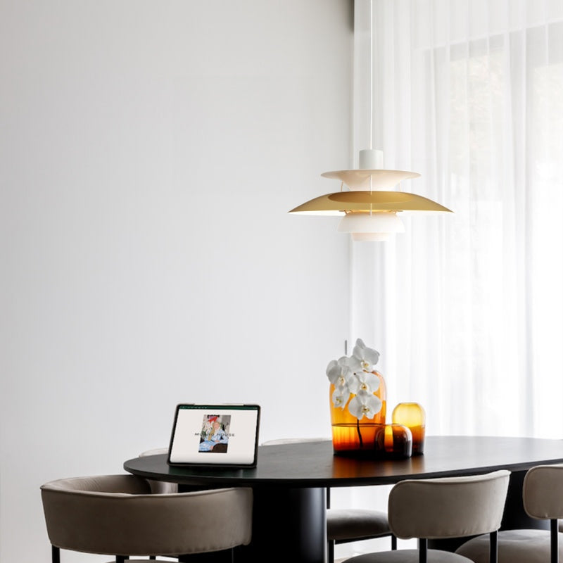 Danish Metal Pendant Light - Classic Multilayer Shade Lamp for Bedroom