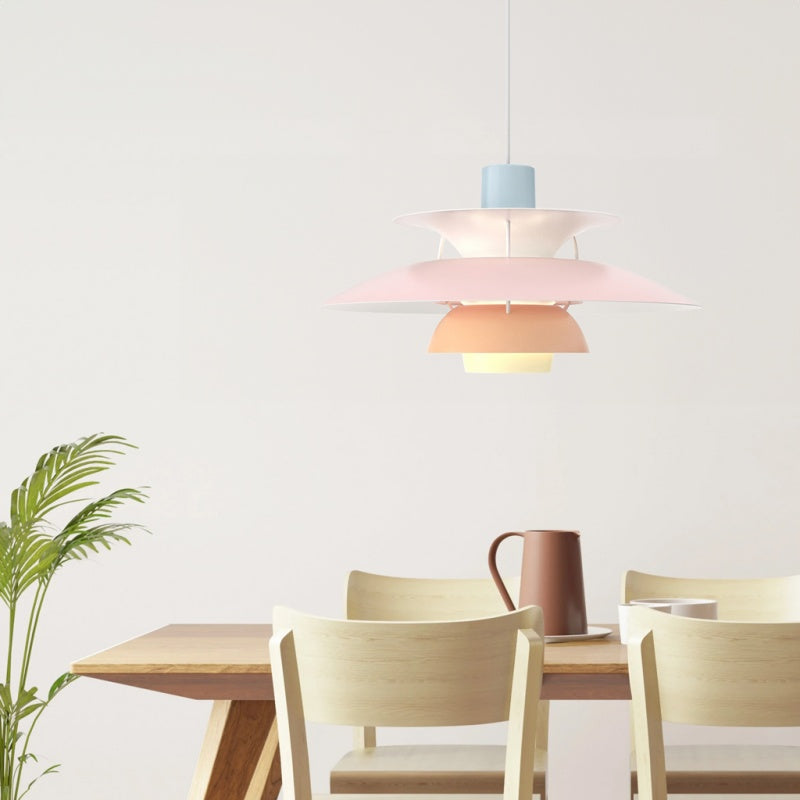 Dänische Pendelleuchte aus Metall – Klassische mehrschichtige Lampenschirmlampe fürs Schlafzimmer