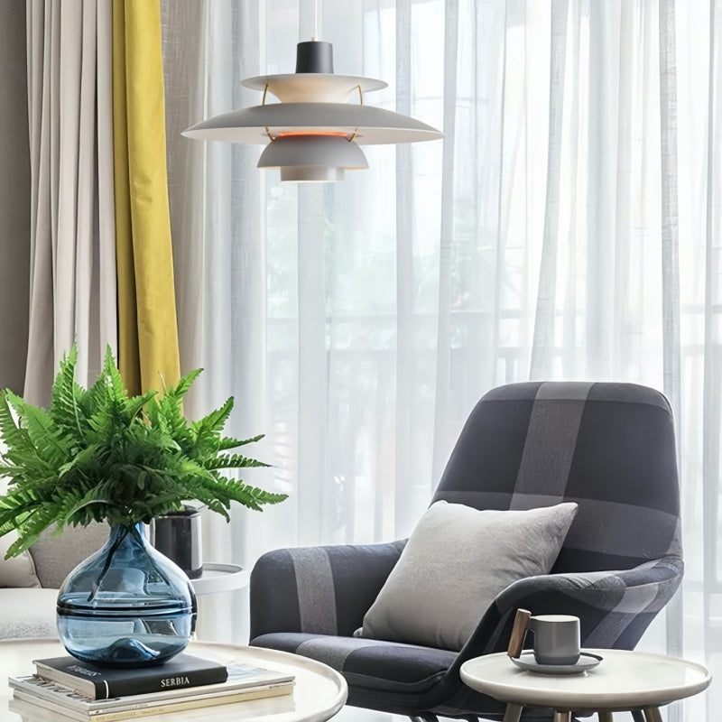 Dänische Pendelleuchte aus Metall – Klassische mehrschichtige Lampenschirmlampe fürs Schlafzimmer