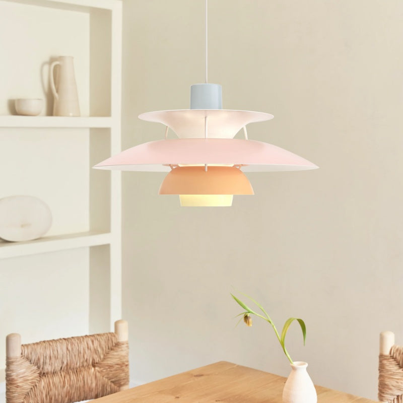 Dänische Pendelleuchte aus Metall – Klassische mehrschichtige Lampenschirmlampe fürs Schlafzimmer