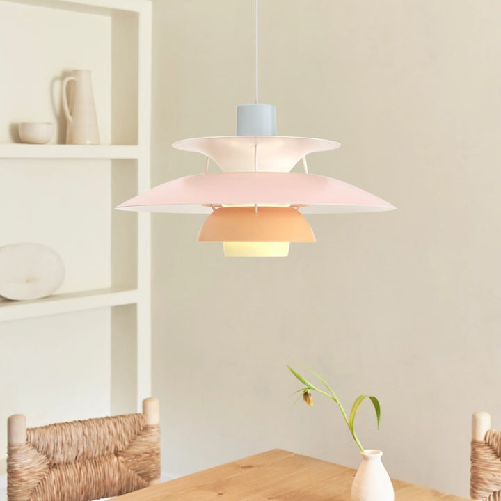 Dänische Pendelleuchte aus Metall – Klassische mehrschichtige Lampenschirmlampe fürs Schlafzimmer