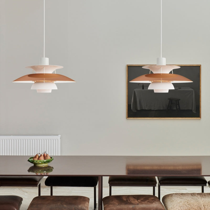 Dänische Pendelleuchte aus Metall – Klassische mehrschichtige Lampenschirmlampe fürs Schlafzimmer