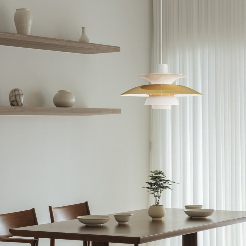 Dänische Pendelleuchte aus Metall – Klassische mehrschichtige Lampenschirmlampe fürs Schlafzimmer