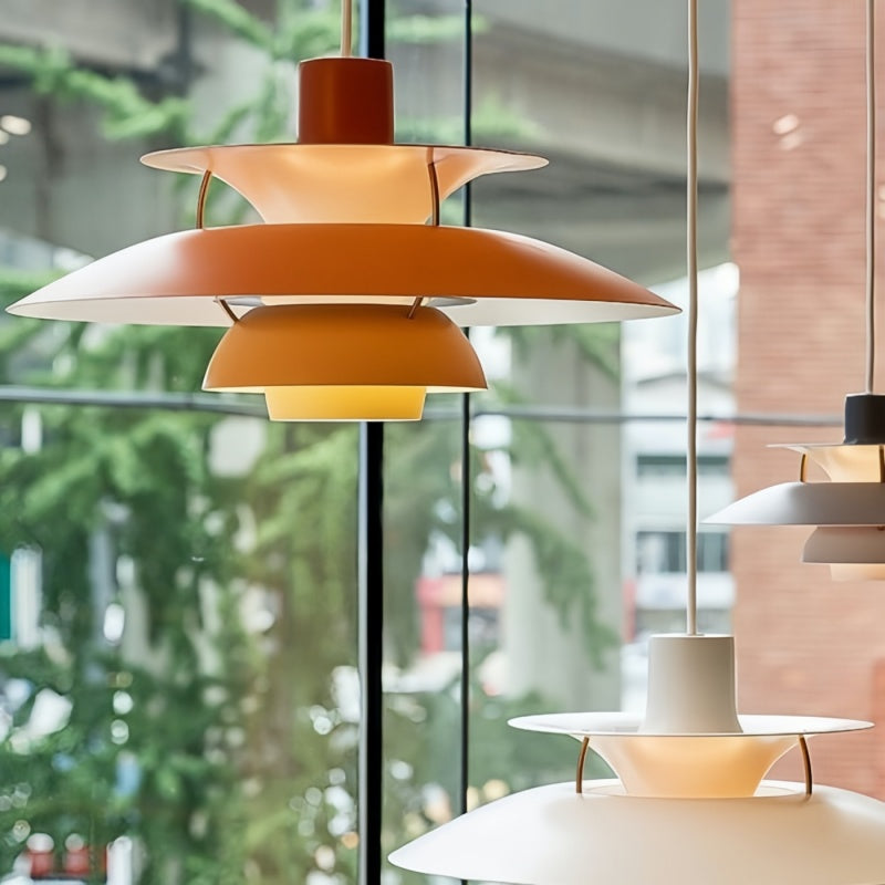Dänische Pendelleuchte aus Metall – Klassische mehrschichtige Lampenschirmlampe fürs Schlafzimmer