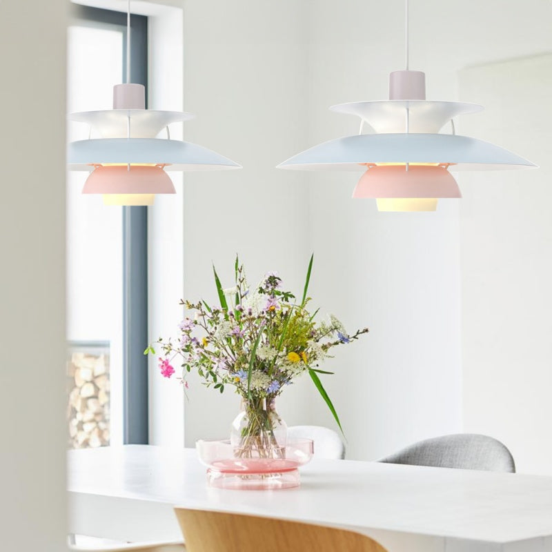 Dänische Pendelleuchte aus Metall – Klassische mehrschichtige Lampenschirmlampe fürs Schlafzimmer