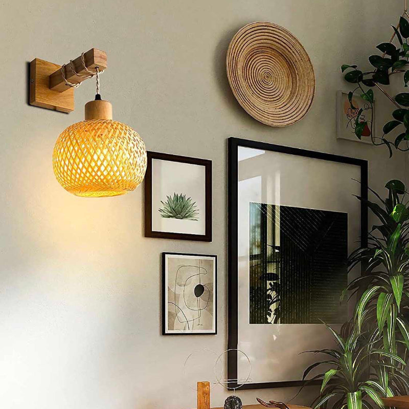 Natural Handmade Bamboo Ball Wall Lamp