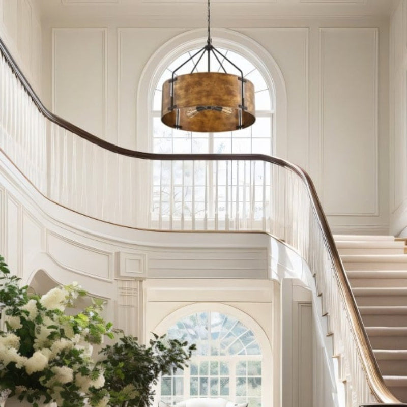 Drum Retro Industrial Hollow Design Pendant Light