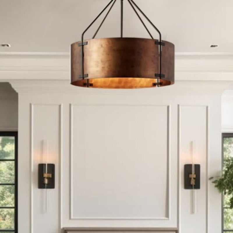 Drum Retro Industrial Hollow Design Pendant Light