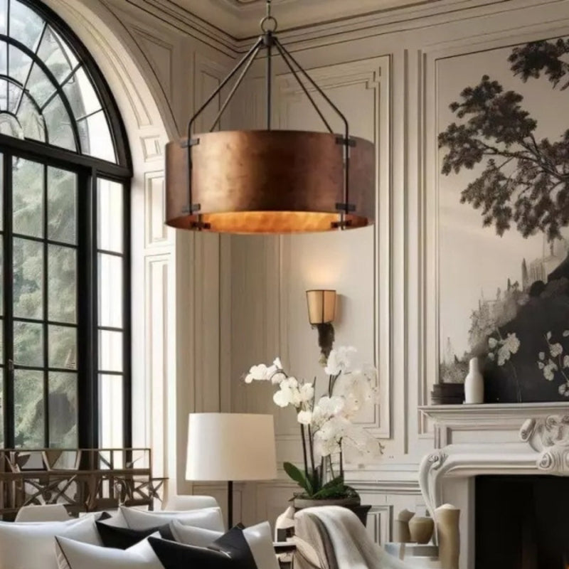 Drum Retro Industrial Hollow Design Pendant Light