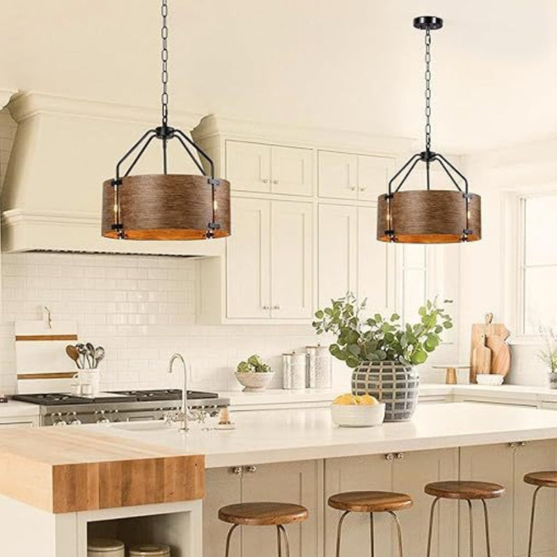 Drum Retro Industrial Hollow Design Pendant Light