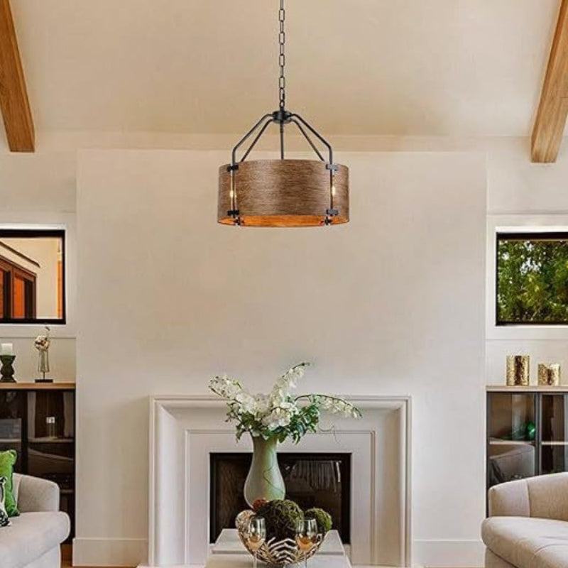 Drum Retro Industrial Hollow Design Pendant Light