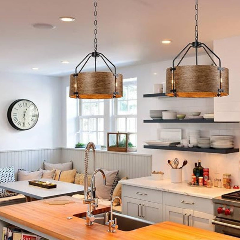 Drum Retro Industrial Hollow Design Pendant Light