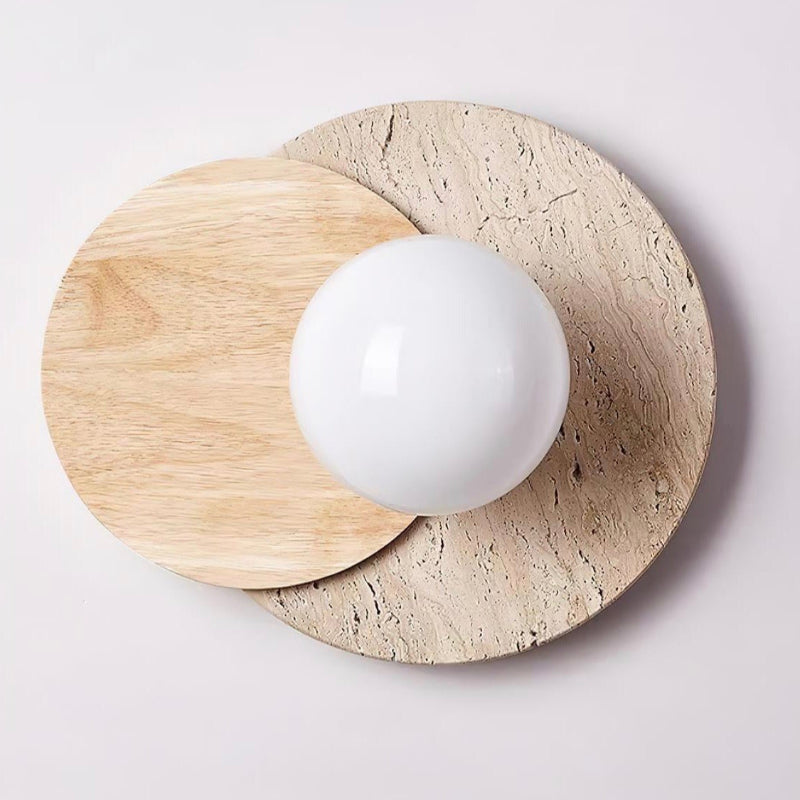 Minimalistische Wandleuchte aus Travertin-Doppelscheibenholz