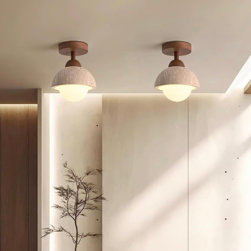Minimalistische Wabi-Sabi-Deckenleuchte aus Travertinstein