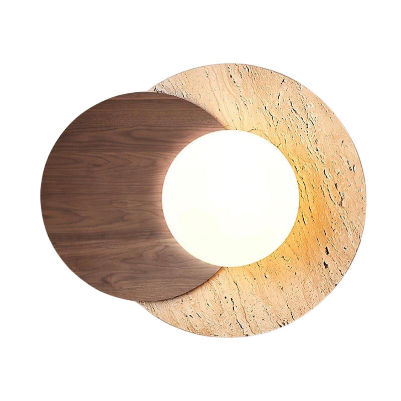 Minimalistische Wandleuchte aus Travertin-Doppelscheibenholz