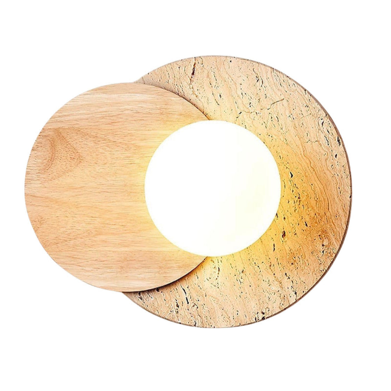 Minimalistische Wandleuchte aus Travertin-Doppelscheibenholz