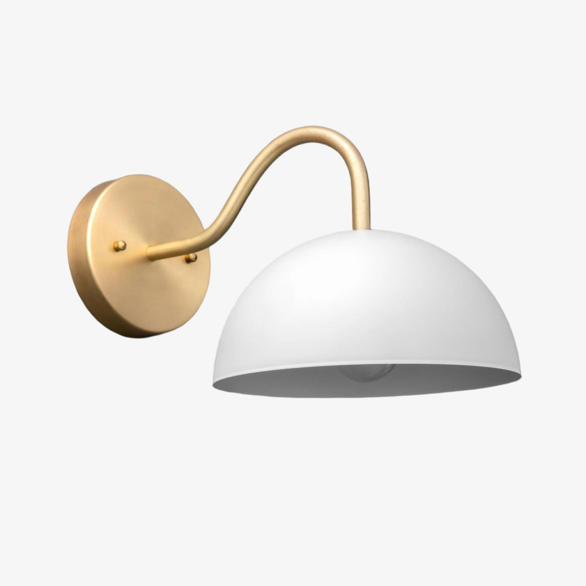 Curva Metal Industrial Wall Sconce - Curved Brass Arm - Hammered Dome Light Fixture