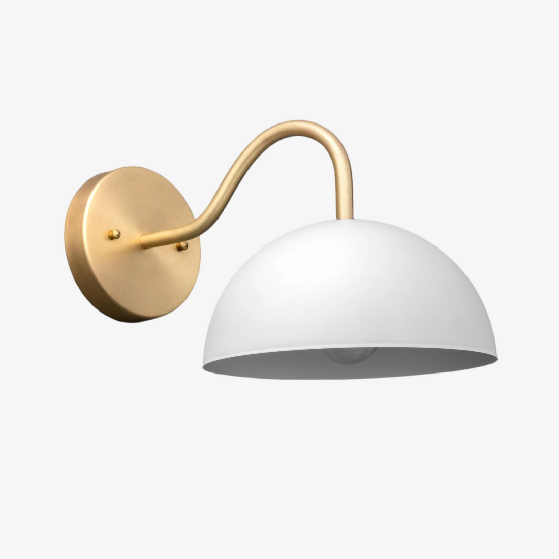 Curva Metal Industrial Wall Sconce - Curved Brass Arm - Hammered Dome Light Fixture