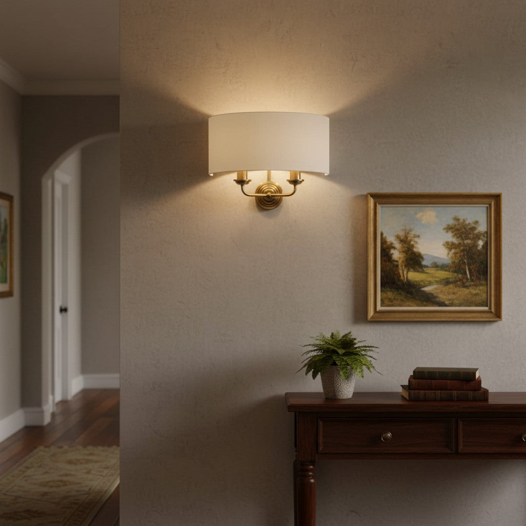 Tela Classic Wall Sconce with Fabric Shade – Elegant Metal Finish Wall Light for Living Room / Bedroom