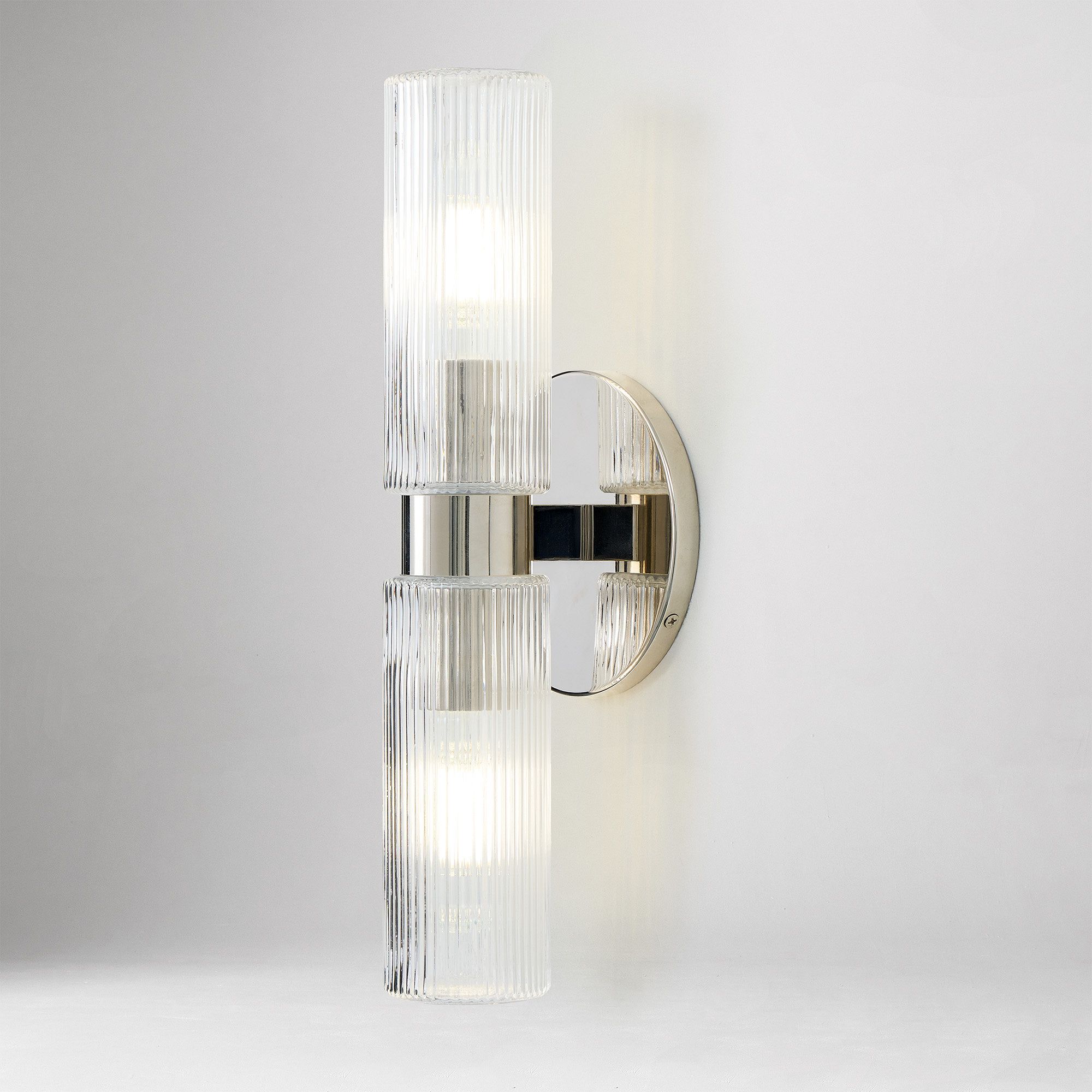 Rivora Fluted Glass Double Short Sconce - Indoor Outdoor Wall Light Elegance