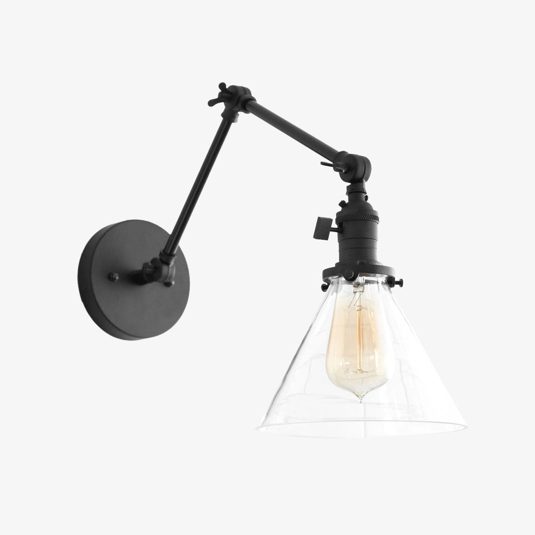 Conique Industrielle Wandleuchte aus Metall mit verstellbarem Arm – Kegelschirm aus Vintage-Glas