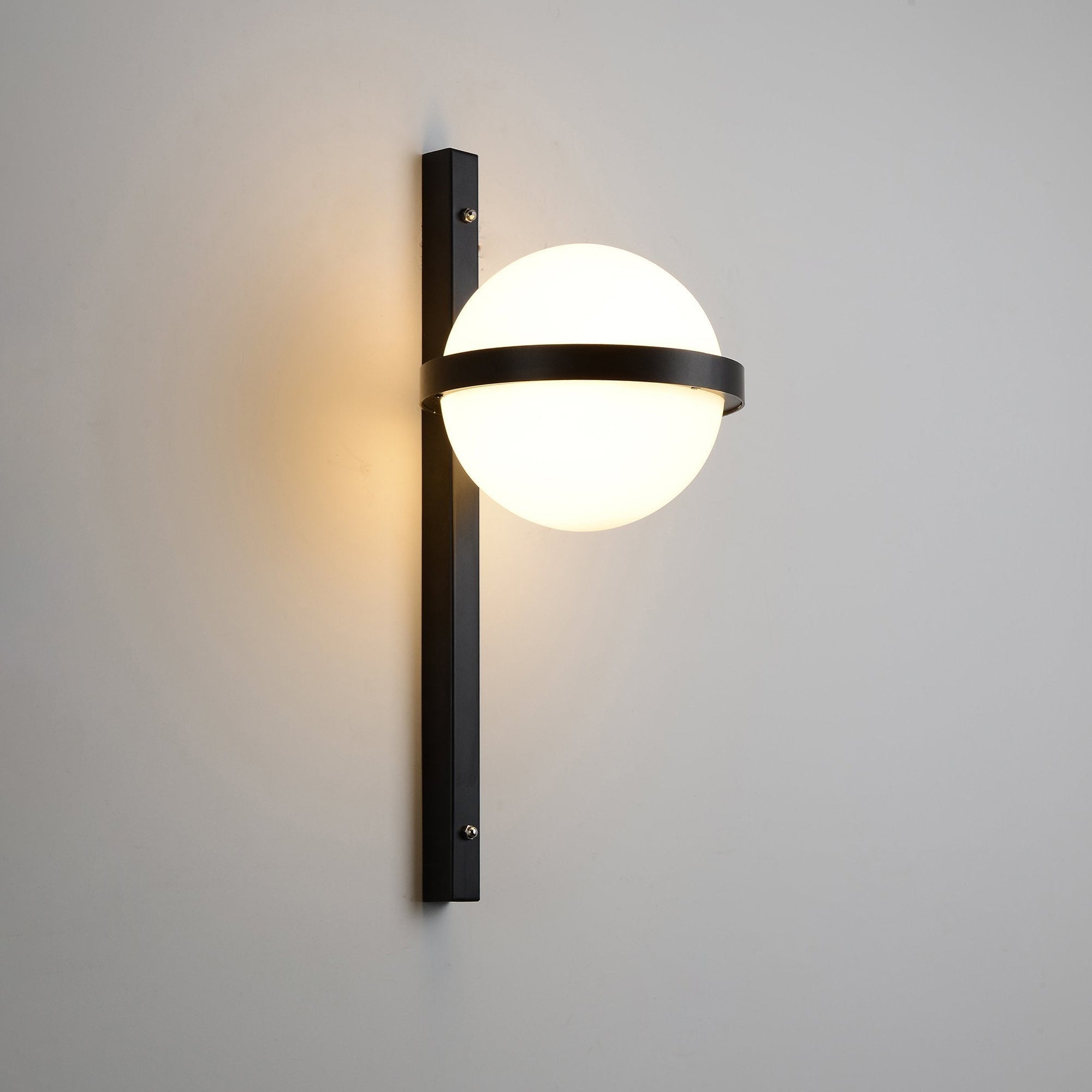 Modern Metal Wall Light - Black Frame Glowing Sphere Lamp for Garden