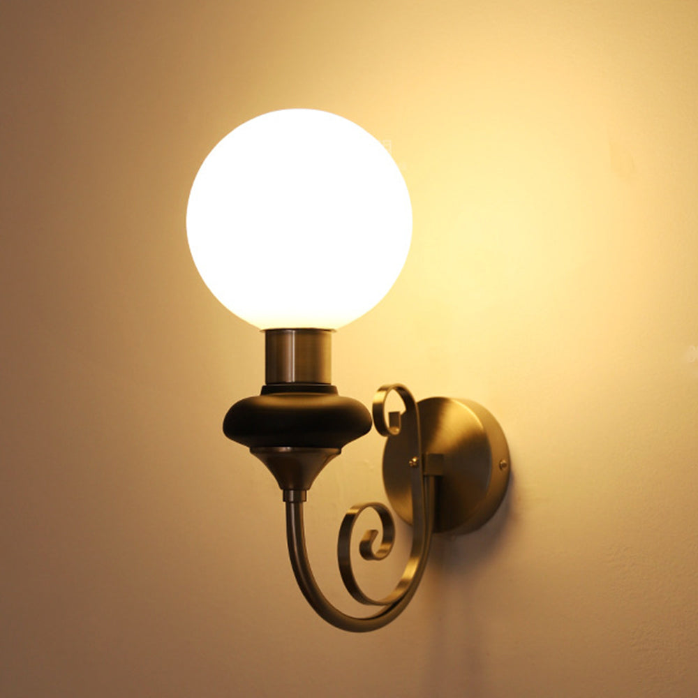 Retro Glass Wall Lamp - Single Ball Light French Style for Hallway