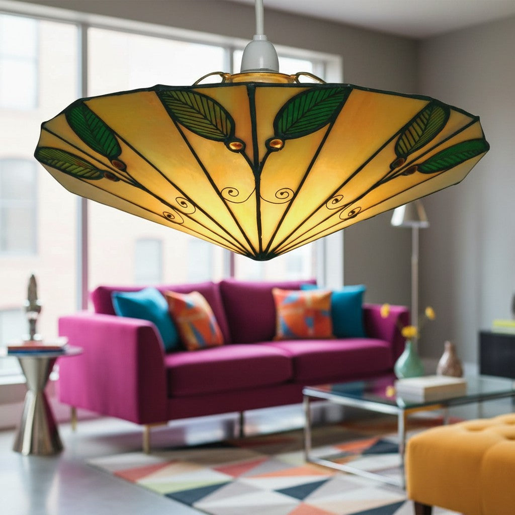 TF Harken Tiffany Style Leaf Pendant Shade Stained Glass Lamp Shade for Living Room and Bedroom
