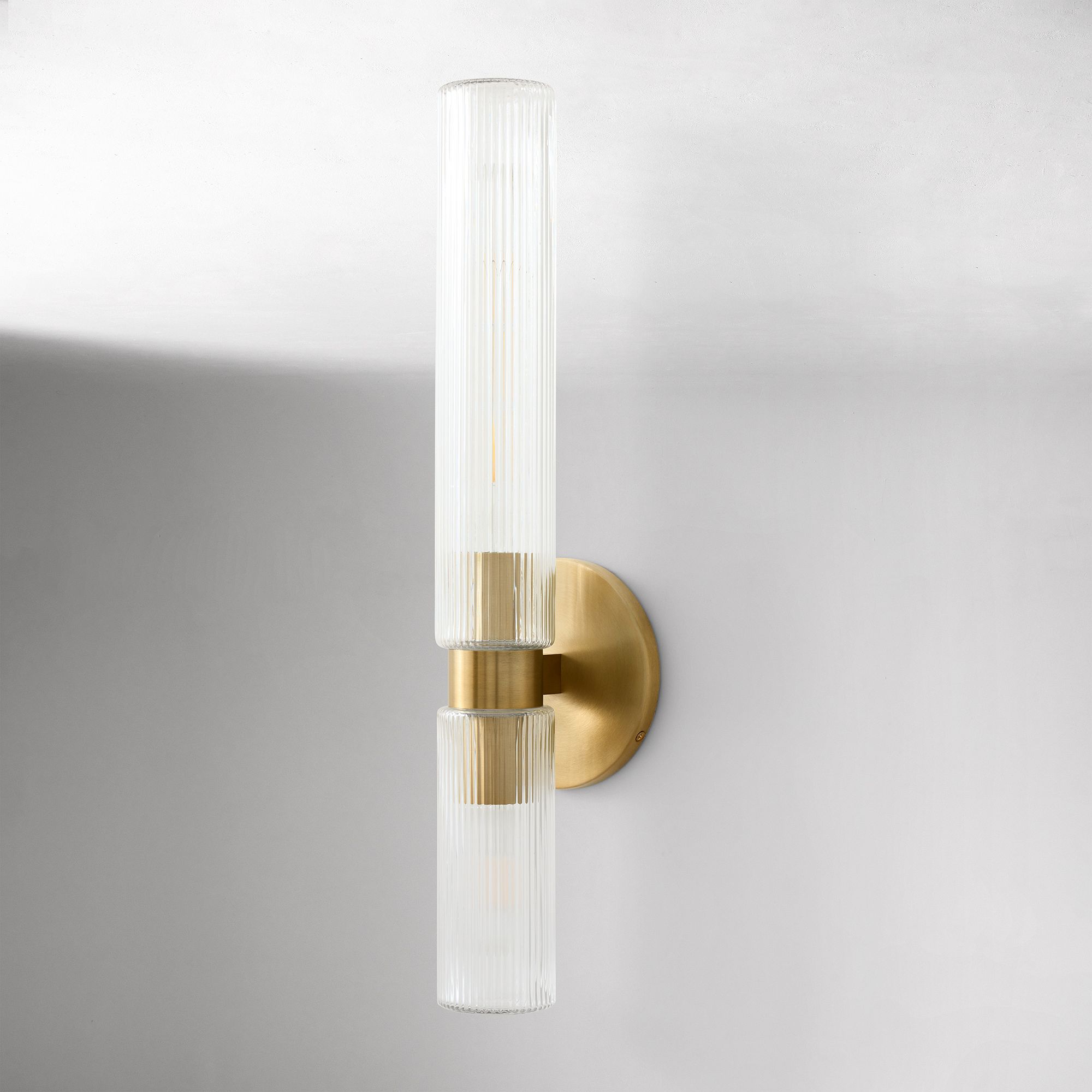 Rivora Fluted Glass Double Short Sconce - Indoor Outdoor Wall Light Elegance