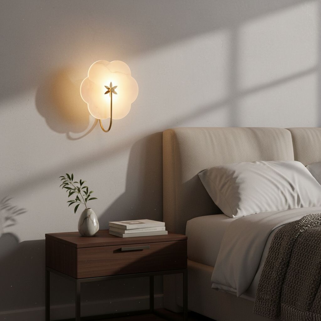 Albi Alabaster Wall Lamp - Carved floral Outlines are Suitable for Living Rooms or Bedrooms