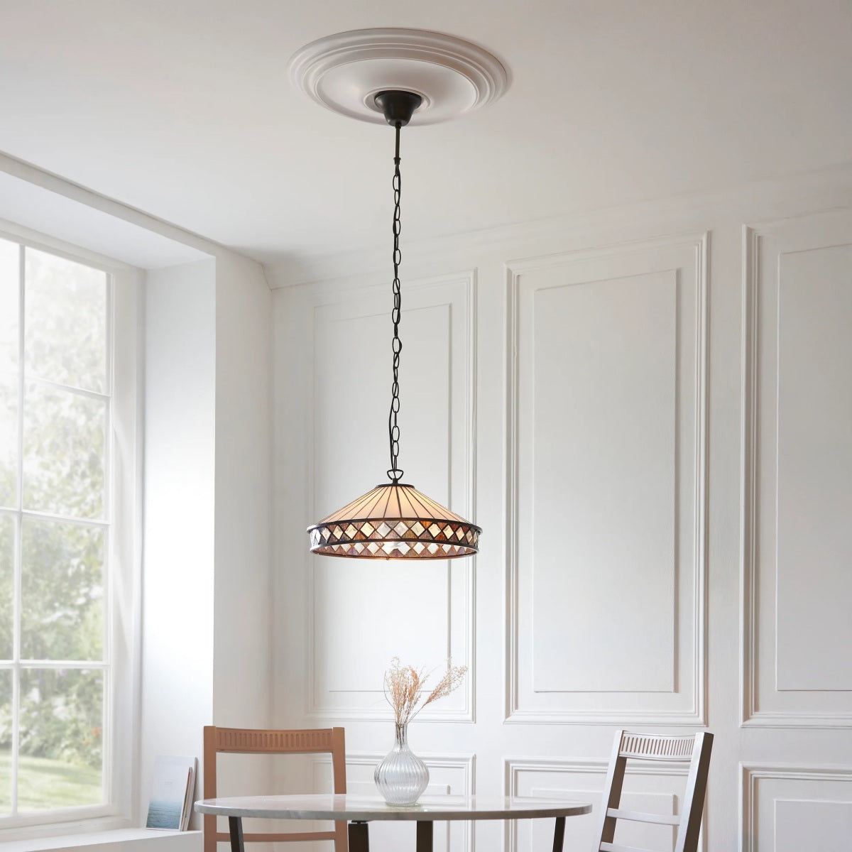 TF Fargo Pendant Light - Tiffany Style Lighting with an Art Deco Shade and Adjustable Chain