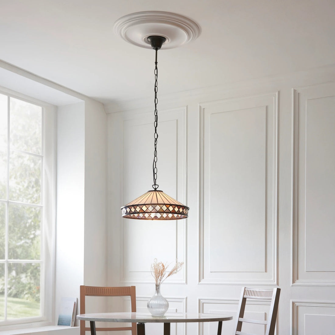 TF Fargo Pendant Light - Tiffany Style Lighting with an Art Deco Shade and Adjustable Chain