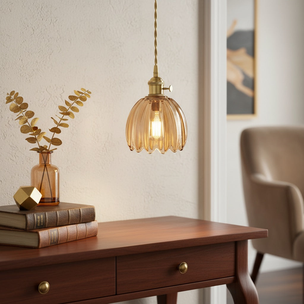 Blossix Elegant Art Pendant Lamp - Glass Flower Shade Design for Living or Dining Room N24