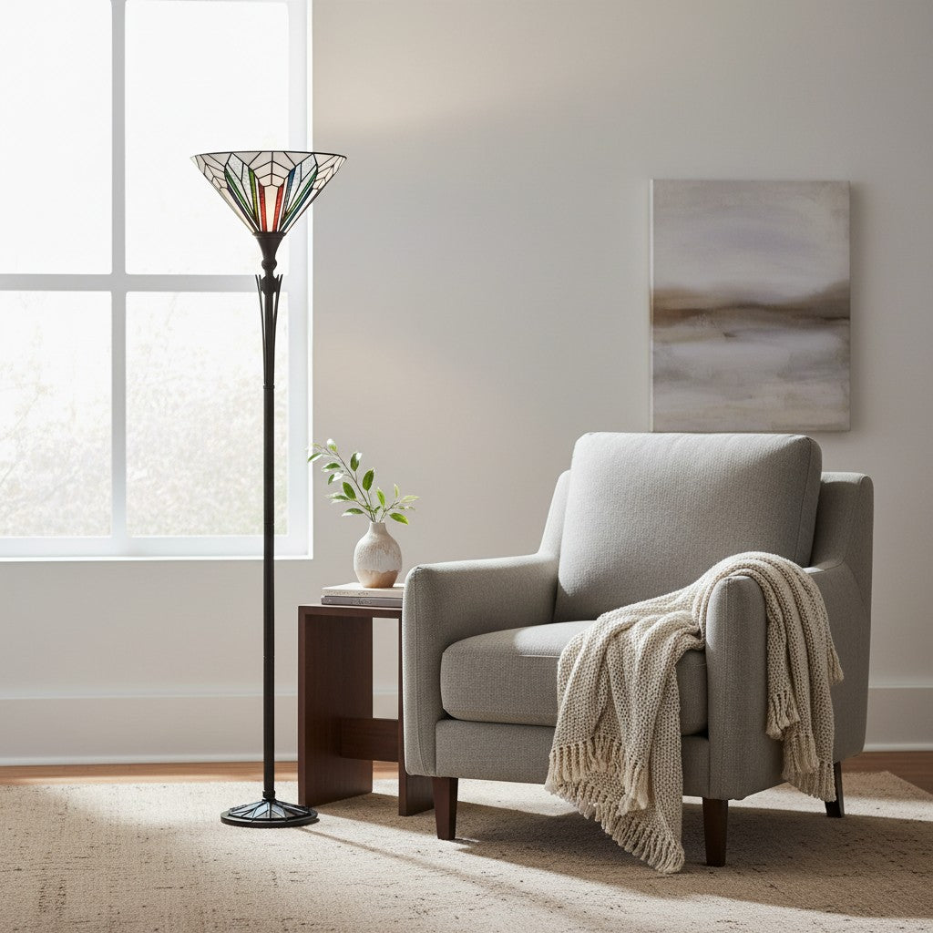 TF Astoria Tiffany Style Uplighter Lamp – Textured Glass Shade for Home and Office Ambience