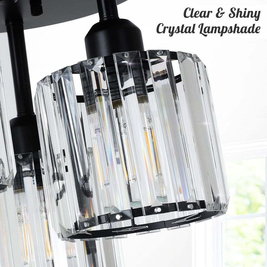 Modern Crystal Ceiling Light - Multi-head Semi Flush Mount for Bedroom