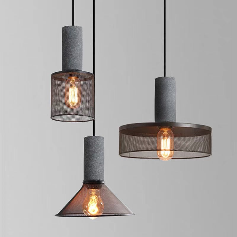 Iron Pendant Light - Modern Grey Industrial Hanging Lamp
