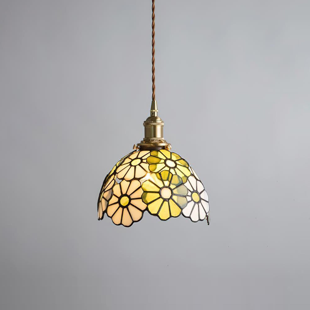 Brass Stained Glass Plug-In Pendant