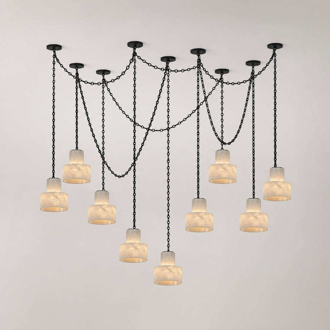 Black Metal Alabaster Frosted Shade Hardwired Chandelier