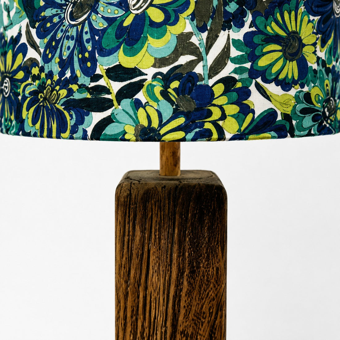 Colorful printed fabric table lamp in a styled interior