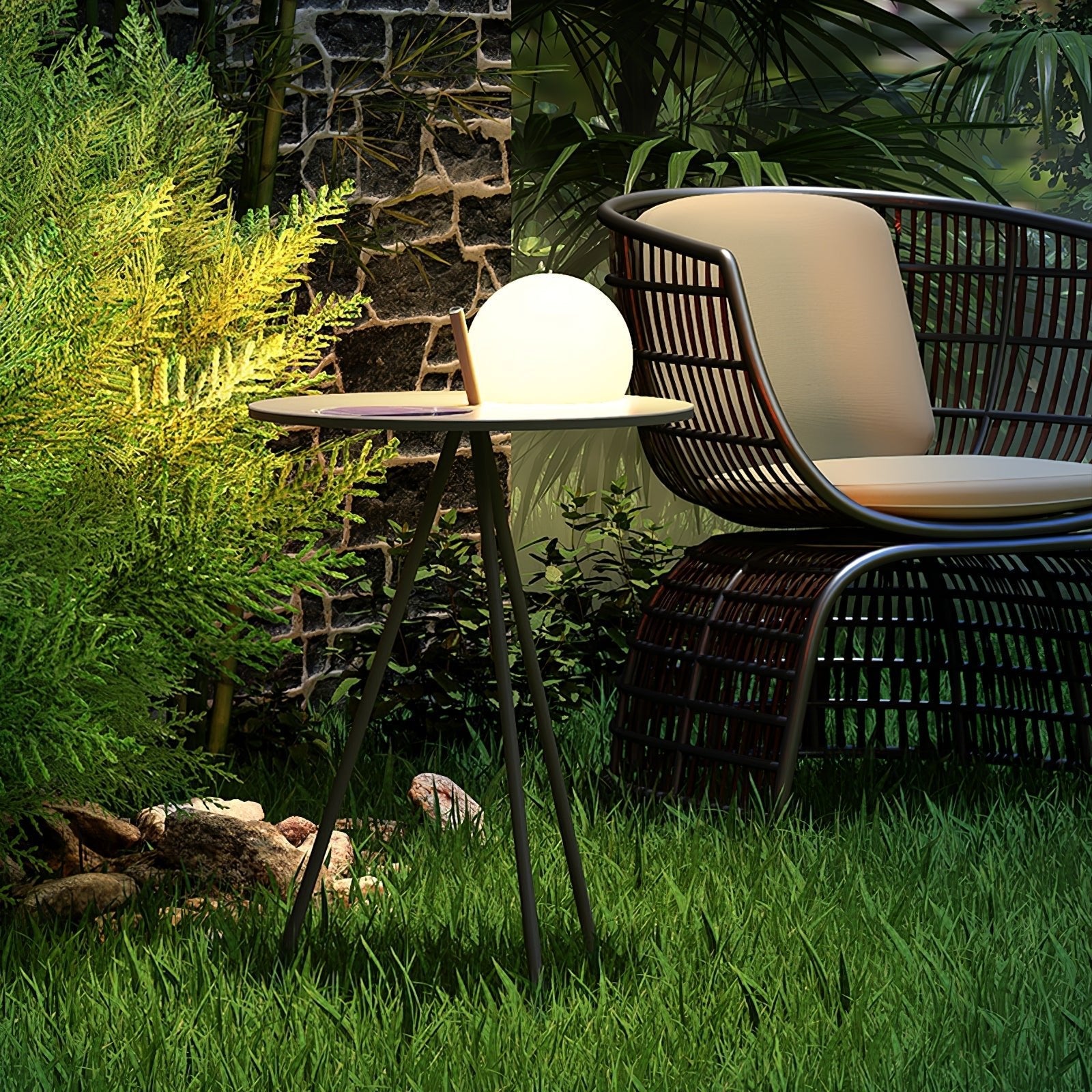 Stativ-Außenlampe – Solar-Ambientelicht und Beistelltisch für die Terrasse