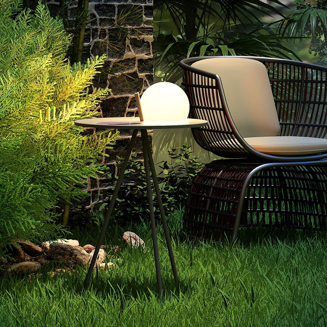 Stativ-Außenlampe – Solar-Ambientelicht und Beistelltisch für die Terrasse