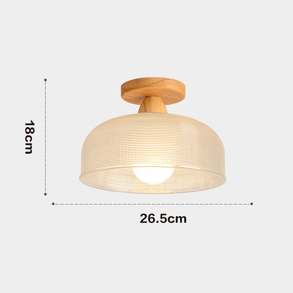 Solid Wood Glass Ceiling Lamp - Modern Semicircle Fixture for Hallway