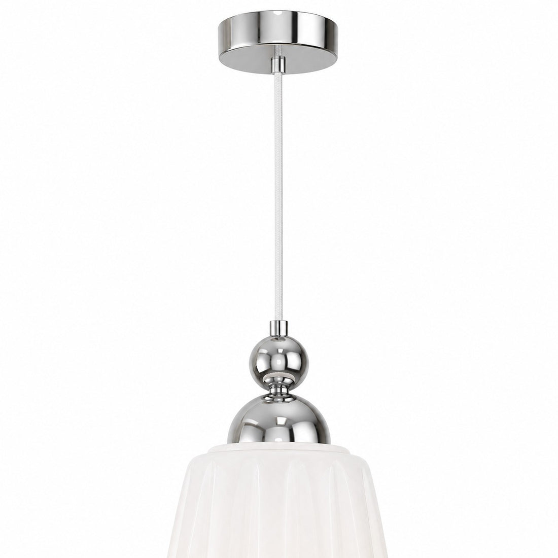 Close view of compact ceiling canopy and suspension cord