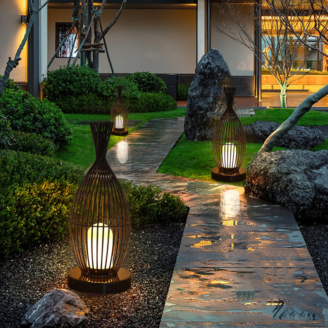 Modern Lantern Light - Spherical Striped Ambience Lamp for Outdoor