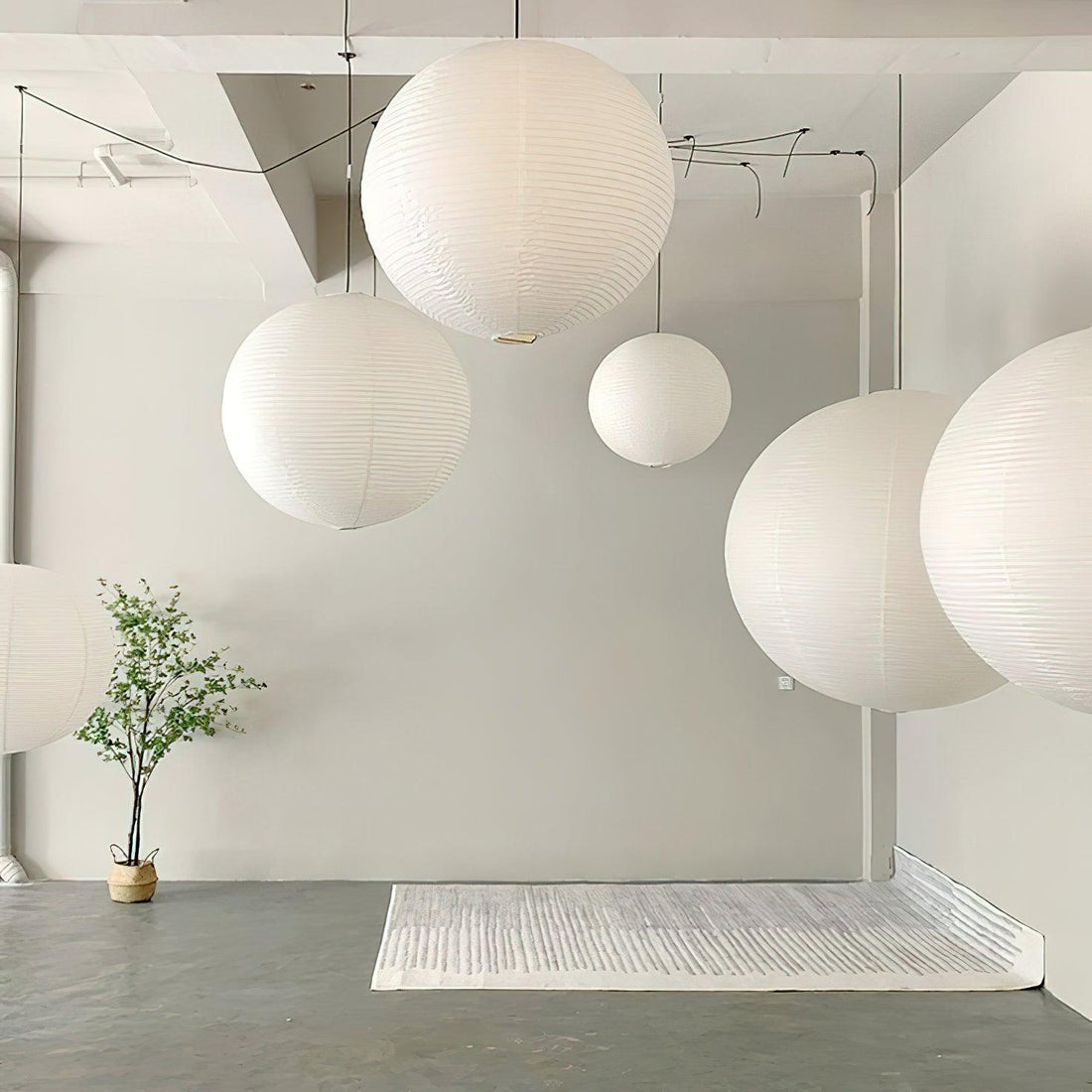 Mid-Century Pendant Swag Light - Japanese Paper Lamp for Bedroom