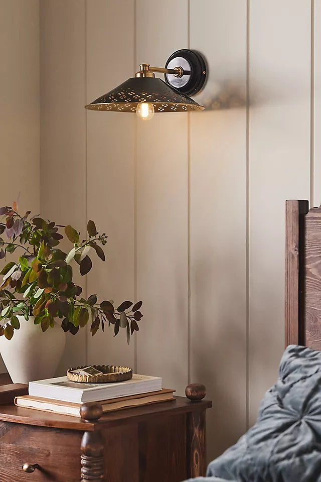Auriglow Brass Wall Sconce - Perforated Modern Wall Light for Hallway