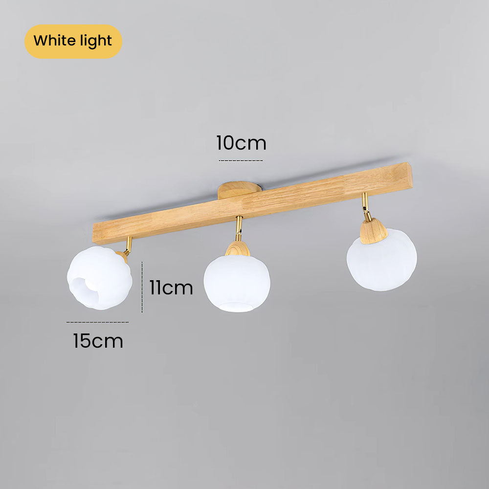 Cream Wood Track Light - Modern Ball Ceiling Light for Living Room