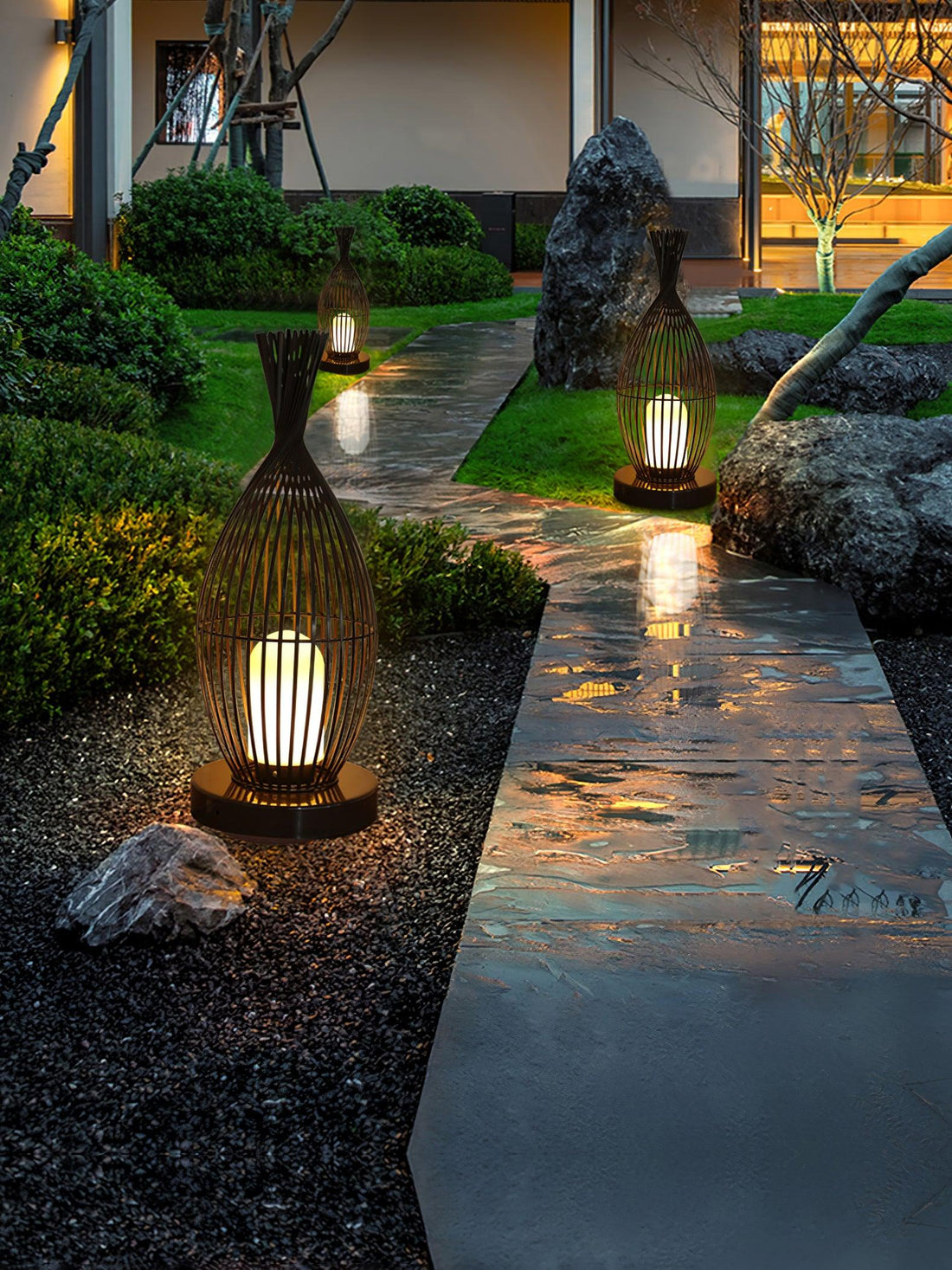 Modern Lantern Light - Spherical Striped Ambience Lamp for Outdoor
